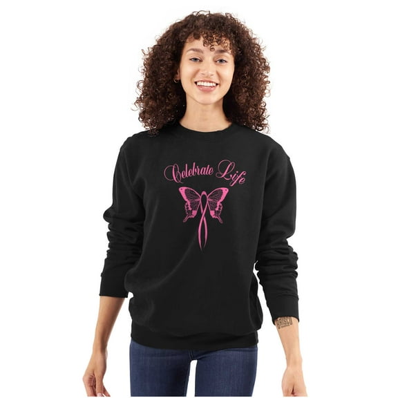 Celebrate Life Breast Cancer Support Women Crewneck Sweatshirt Brisco Brands S