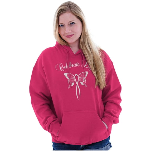 Celebrate Life Breast Cancer Support Women Plus Size Graphic Pullover Hoodie Brisco Brands 2X
