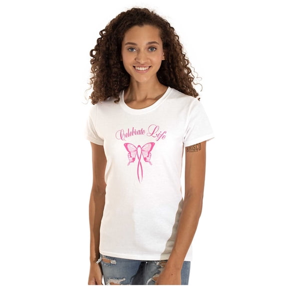 Celebrate Life Breast Cancer Support Womens Slim Fit Graphic Tee Brisco Brands X