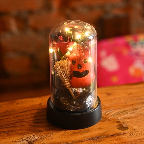 To Celebrate Lighted Glass Pumpkin Night Light with LED Twinkle Starry Lights, 7-Inch Battery Operated Fall Halloween and Thanksgiving Tabletop Centerpiece Decor with Auto Timer, Orange