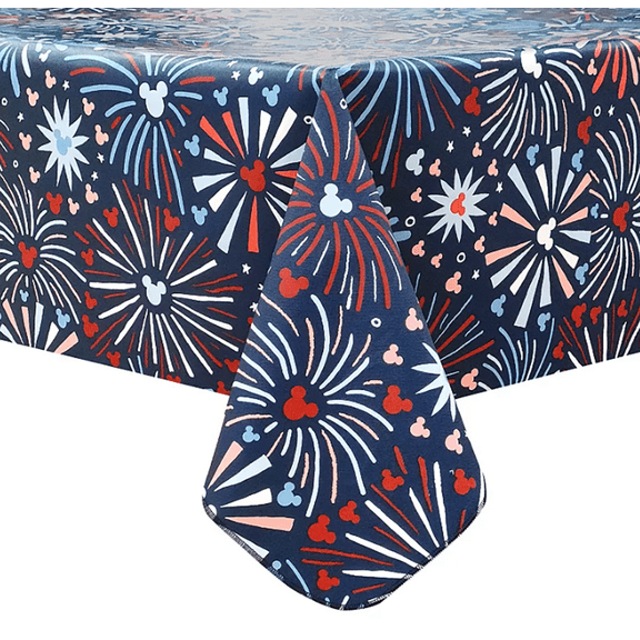Celebrate Mickey Silhouette PEVA Vinyl Tablecloth July 4th Fireworks 60 x 102 inches