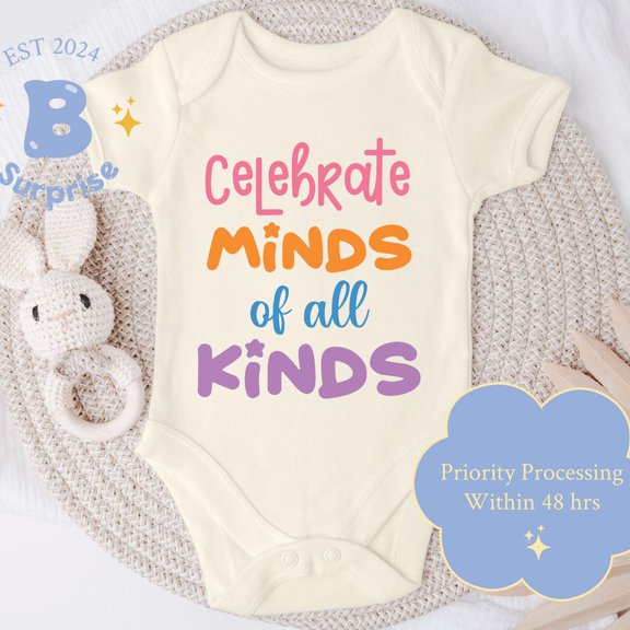 Celebrate Minds Of All Kinds Bodysuit, Inclusive Baby Onesie, Infant Outfit, Gender Neutral Inclusion Apparel Cute Baby Onesie, BABY BODYSUIT LAT 4424