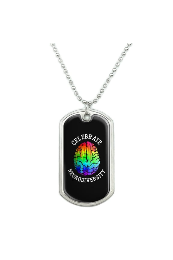Celebrate Neurodiversity Brain Autism Rainbow Spectrum Military Dog Tag Pendant Necklace with Chain