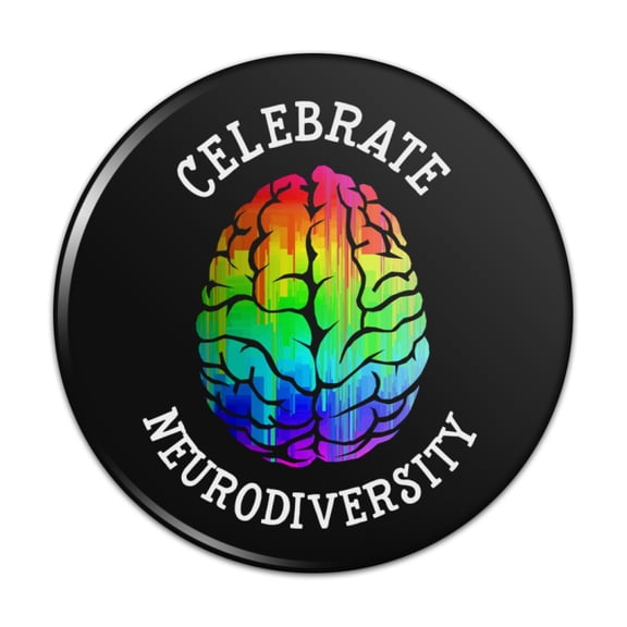 Celebrate Neurodiversity Brain Autism Rainbow Spectrum Pinback Button Pin Badge - 3" Diameter