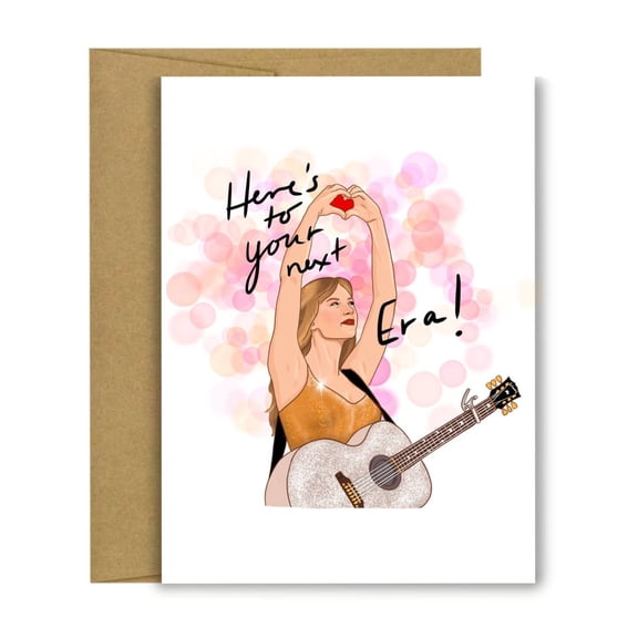 Celebrate Your Next Era Greeting Card – Inspirational Design with Guitar and Heart – Blank Inside, Envelope Included – Perfect for Friends, Milestones, or Personal Messages