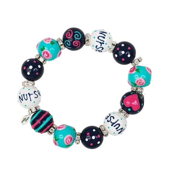 Celebrate Nurses Rhinestone Glass Beaded Kate Macy Stretch Bracelet