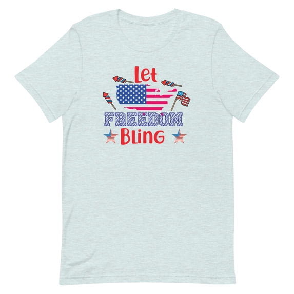 Celebrate Patriotic Spirit with Fun Americana Shirt (Heather Prism Ice Blue, L)