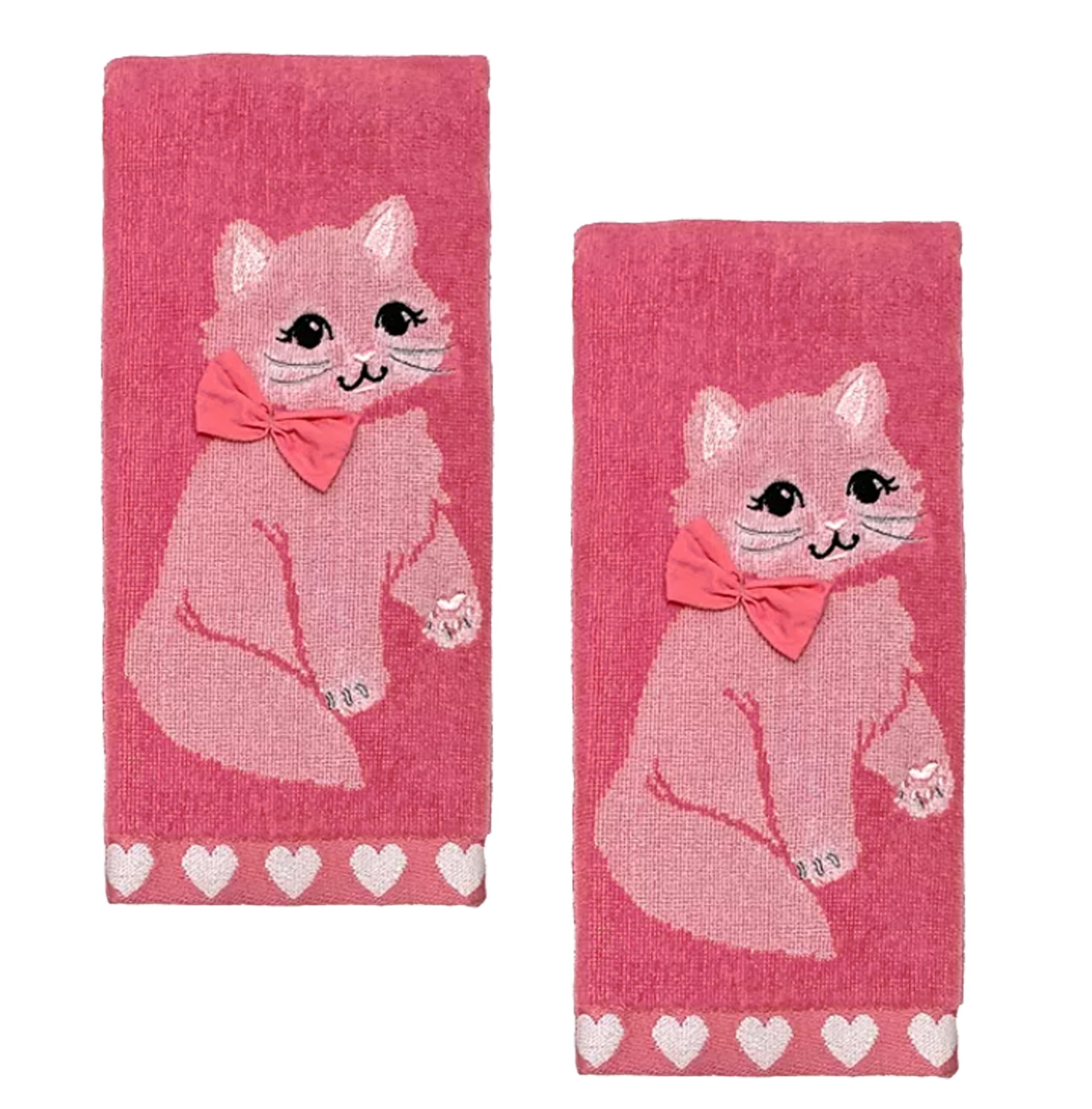 Celebrate Pink Bath Hand Towels, 2 pack, Cats with Bow-Tie Hearts for ...