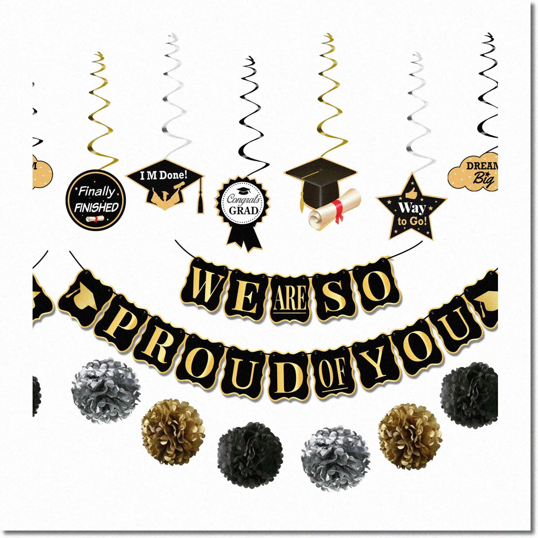 Celebrate & Shine 2024: Deluxe Black & Gold Grad Party Kit - No DIY ...