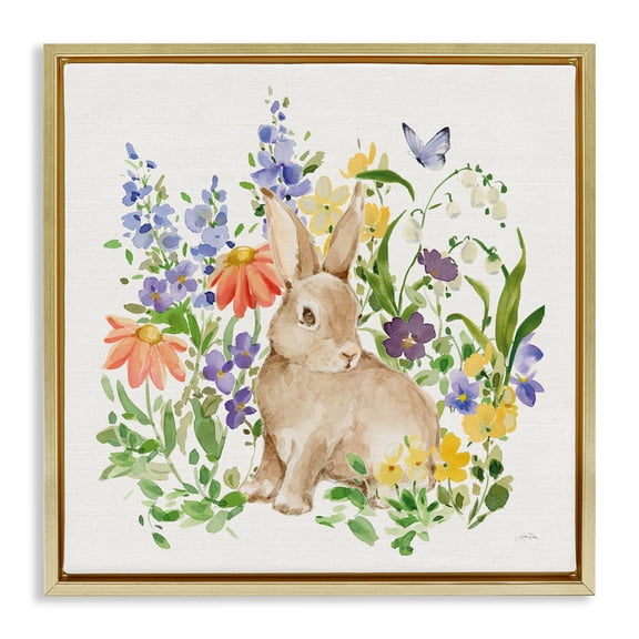 Stupell Industries Celebrate Spring Bunny Gold Framed Floater Canvas Wall Art, design by Katrina Pete, 25 x 25