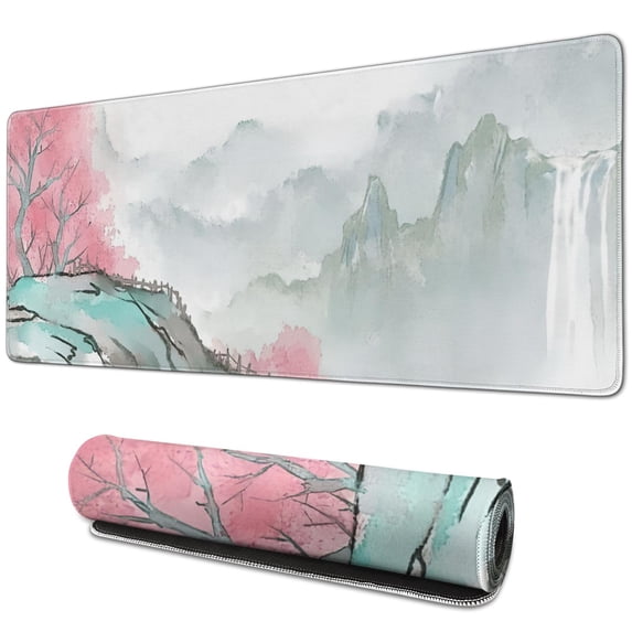 Celebrate Spring Everyday with Watercolor Cherry Blossom Gaming Mouse Pad: Large 31.5x11.8 Inch Desk Mat, Non-Slip Base & Stitched Edge Design, Perfect Addition to Desk & Home Office.