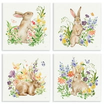 Celebrate Spring Floral Bunnies 4pc Wall Plaque Set, 12 x 12, Made In USA