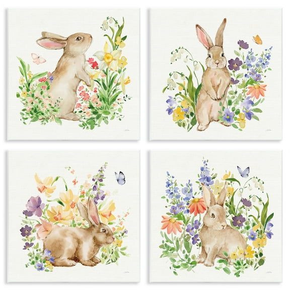 Celebrate Spring Floral Bunnies 4pc Wall Plaque Set, 12 x 12, Made In USA