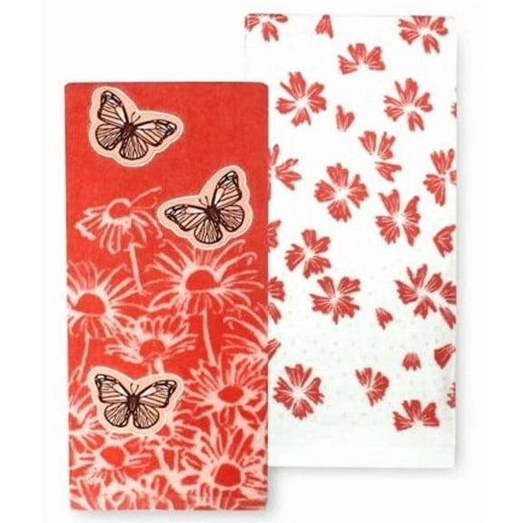 Celebrate Spring Together Butterfly Patch Coral Kitchen Towels