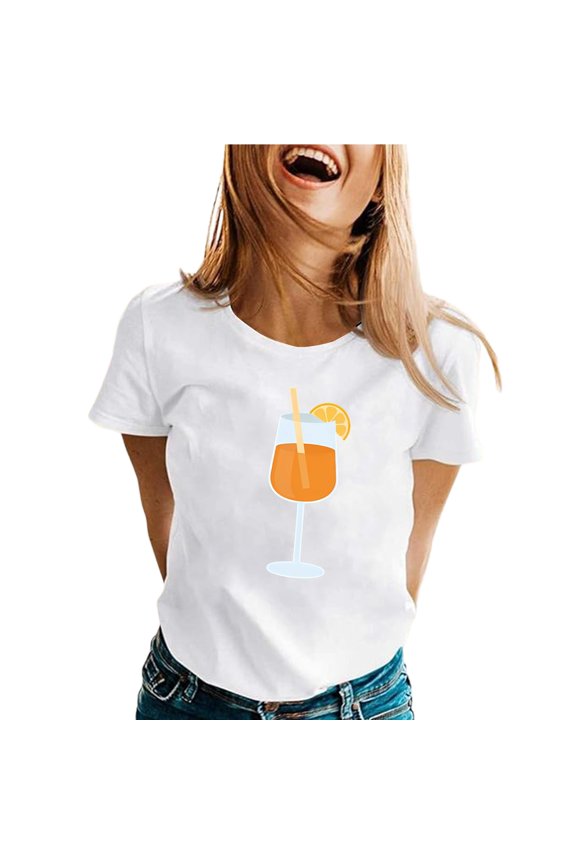 Celebrate Spring and Summer with this Casual Print Short-Sleeve T-Shirt Round Neck, Relaxed Fit A versatile T-shirt top for everyday wear E,White,L