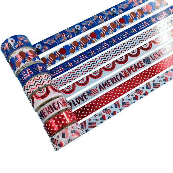Celebrate with Style: 16-Roll American Flag Tape Set | Patriotic Decorative Masking Tape for Arts, Crafts & Fourth of July 2024 Gift Wrapping | Festive USA Flag Design Paper Stickers