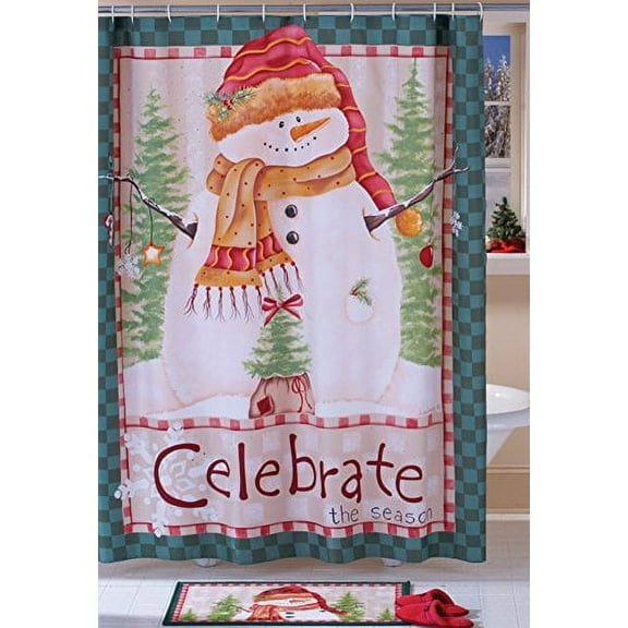Celebrate The Season Christmas Snowman Shower Curtain, Polyester Fabric, 72 x 72
