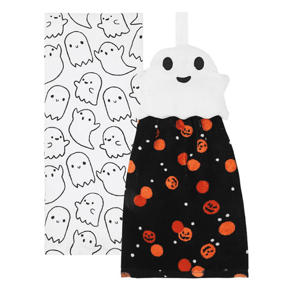 Celebrate Together Halloween Ghost Kitchen Towel Set, Tie Top and Printed, Cotton