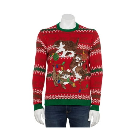 Celebrate Together Men's Ugly Christmas Sweater Cat Long Sleeve Crewneck Small