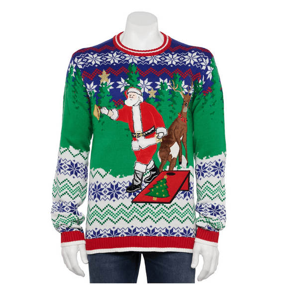 Celebrate Together Men's Ugly Christmas Sweater Cornhole Long Sleeve Crewneck Small