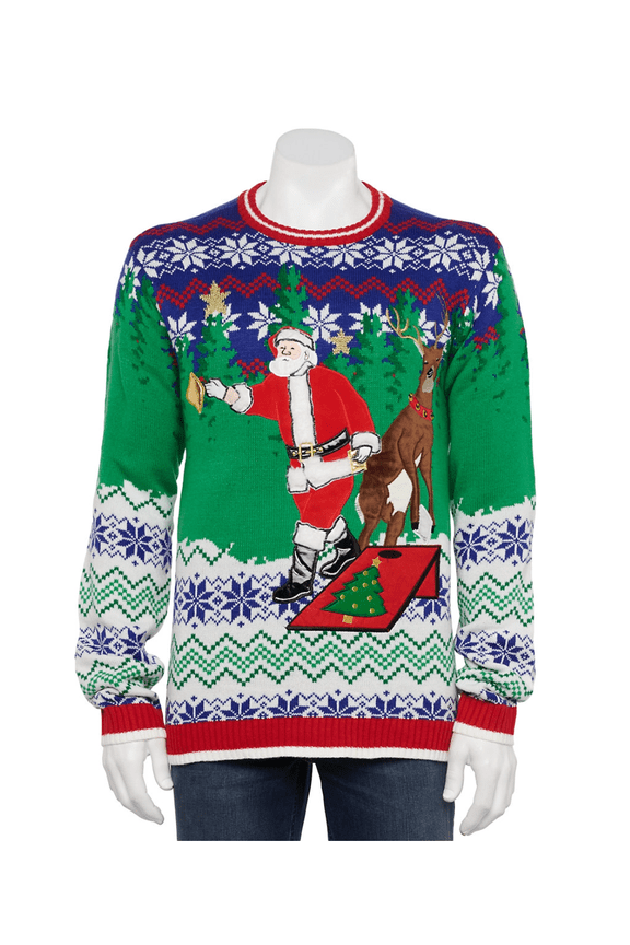 Men's Ugly Christmas Sweater Cornhole Long Sleeve Crewneck X-Large