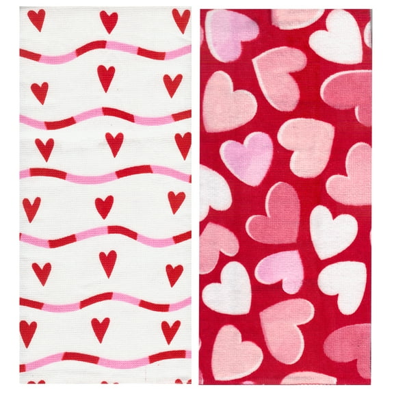 Celebrate Together Valentine's Day Kitchen Towels, Heart Pattern, 15 x 26 inches, Red and White, 2-Piece Set