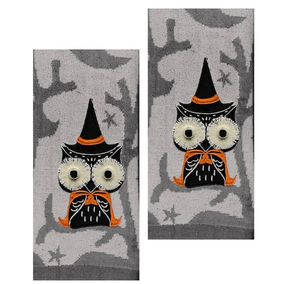 Celebrate Together Witchy Owl Grey 2-Piece Bathroom Hand Towels Halloween