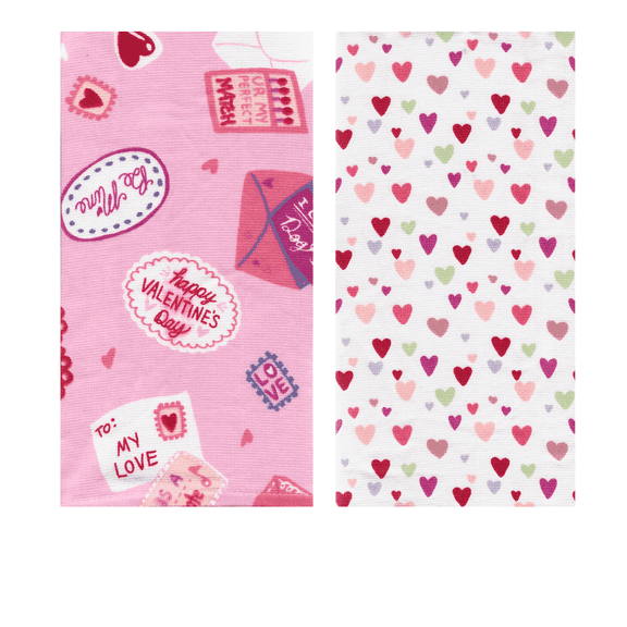 Celebrate Valentines Day Kitchen Towels Set of 2, Decorative Cotton Dishtowels Love Notes Hearts Print