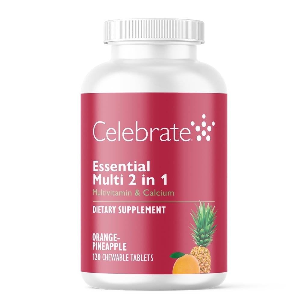 Celebrate Vitamins 2-in-1 Bariatric Multivitamin with Calcium Citrate Chewables, Orange Pineapple, 120 count