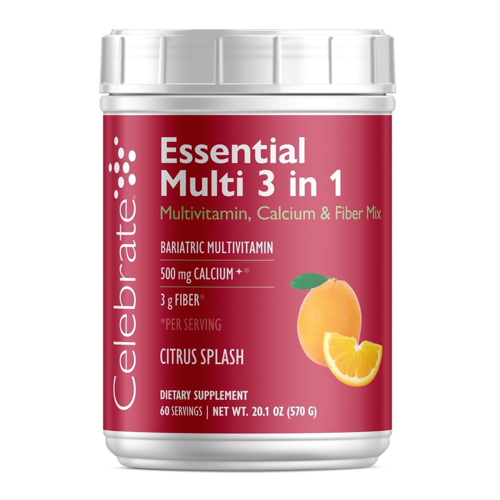 Celebrate Vitamins 3-in-1 Bariatric Multivitamin with Calcium Citrate Drink Mix, Citrus Splash, 60 servings