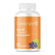 CELEBRATE VITAMINS Iron 30 mg + Vitamin C Chewable Tablets, Grape Flavor, 90 Count
