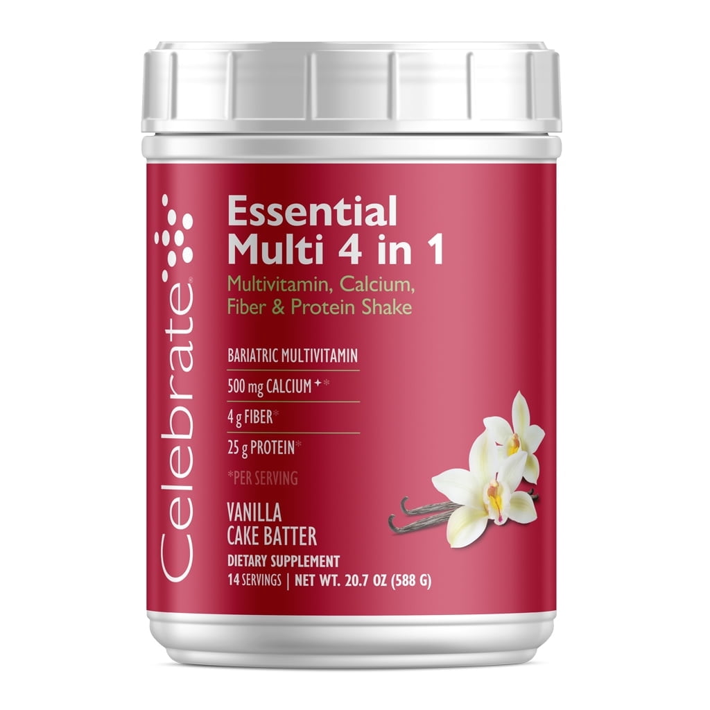 Celebrate Vitamins 4-in-1 Bariatric Multivitamin with Calcium Protein Shake, Vanilla Cake, 20 oz. tub