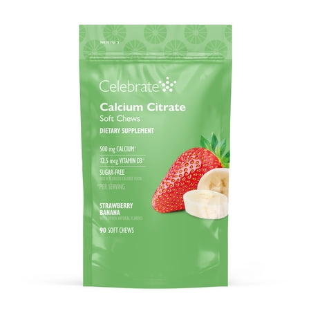 Celebrate Vitamins Bariatric Calcium Citrate Soft Chews, 500 mg, Strawberry Banana, 90 count