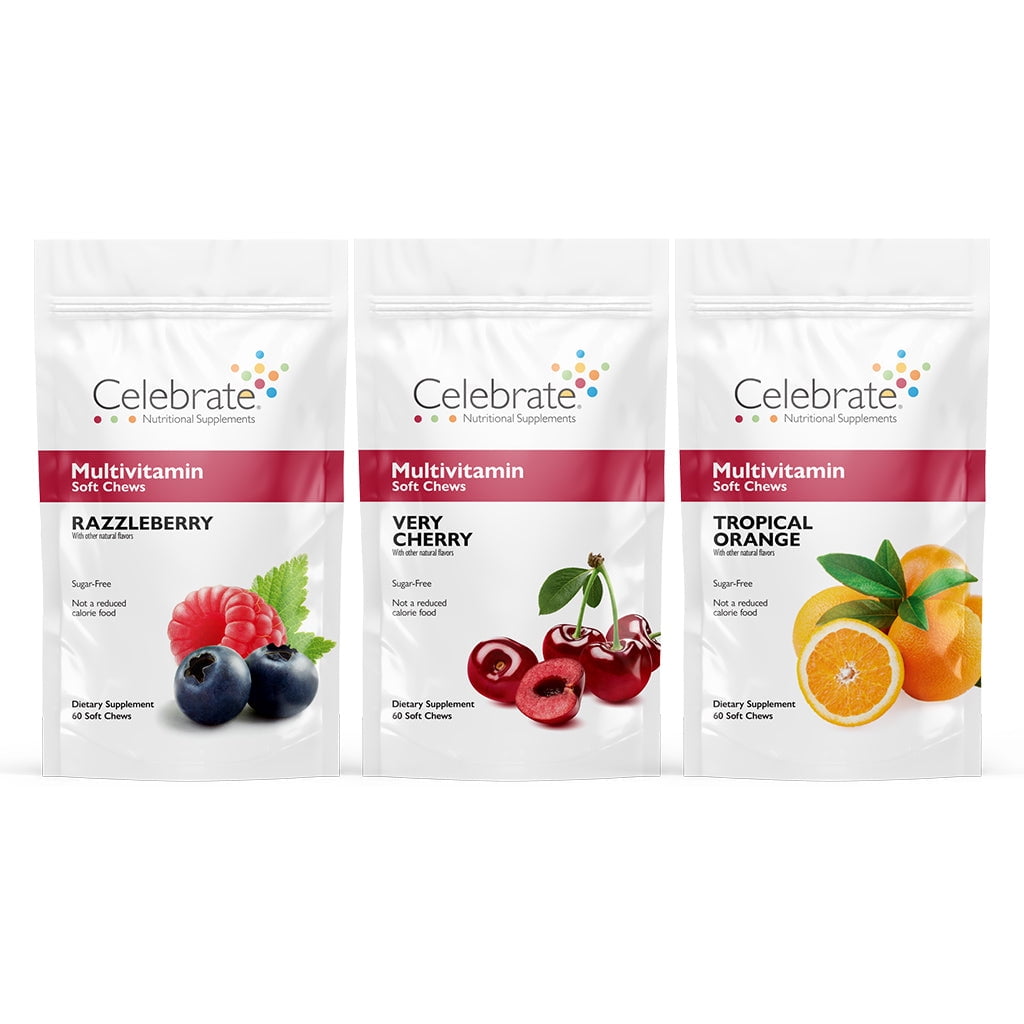 Celebrate Vitamins Bariatric Multivitamin Soft Chews, Razzleberry/Strawberry/Cherry, 180 count