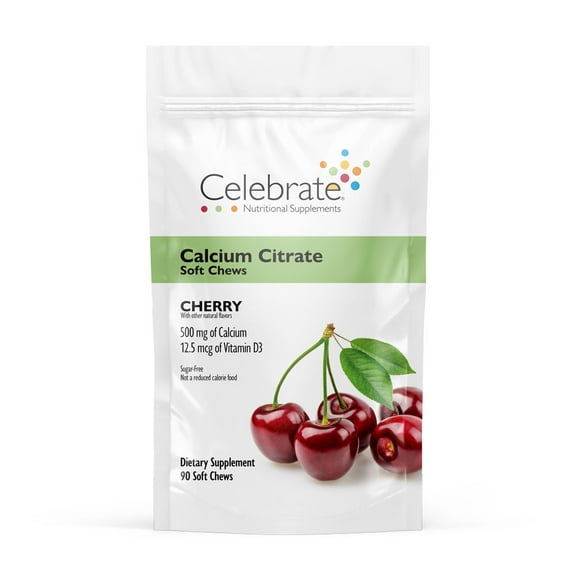 Celebrate Vitamins Calcium Chews, 500 mg Calcium Citrate with Vitamin D, Cherry, 90 count