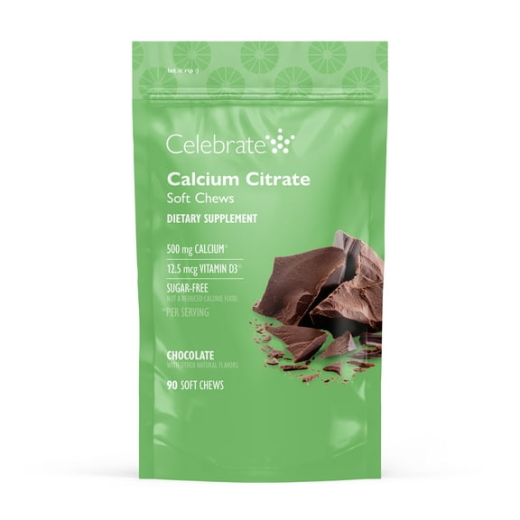 Celebrate Vitamins Calcium Chews, 500 mg Calcium Citrate with Vitamin D, Chocolate, 90 count