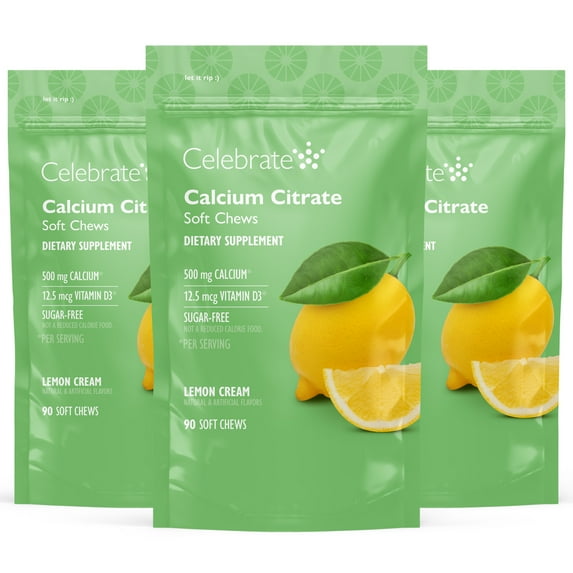 Celebrate Vitamins Calcium Chews, 500 mg Calcium Citrate with Vitamin D, Lemon Cream, 270 count