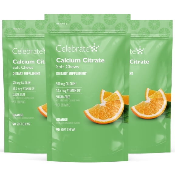 Celebrate Vitamins Calcium Chews, 500 mg Calcium Citrate with Vitamin D, Orange, 270 count