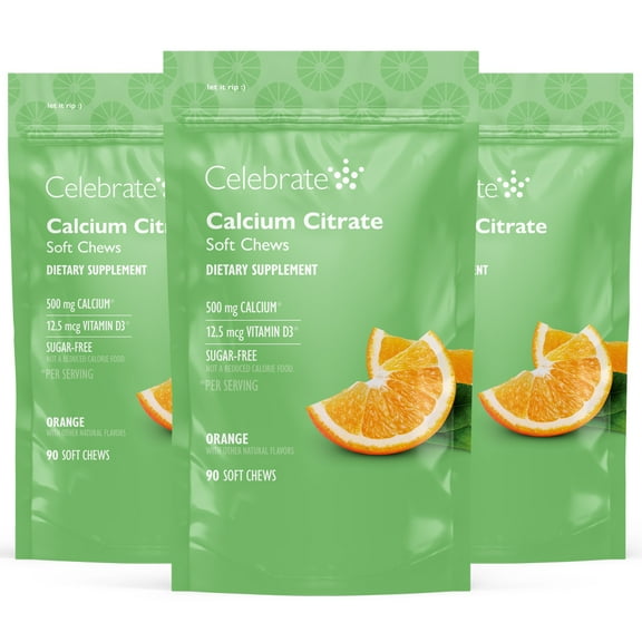 Celebrate Vitamins Calcium Chews, 500 mg Calcium Citrate with Vitamin D, Orange, 270 count