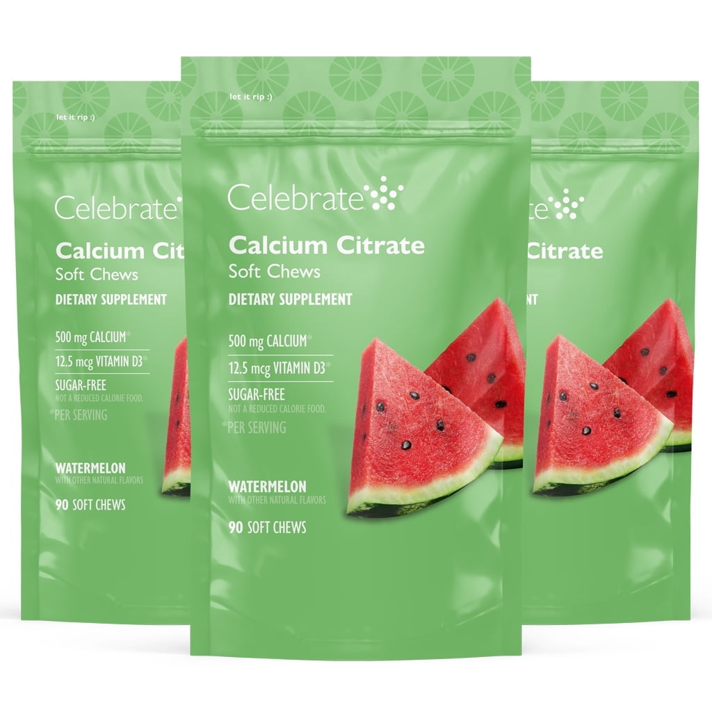 Celebrate Vitamins Calcium Chews, 500 mg Calcium Citrate with Vitamin D, Watermelon, 270 count