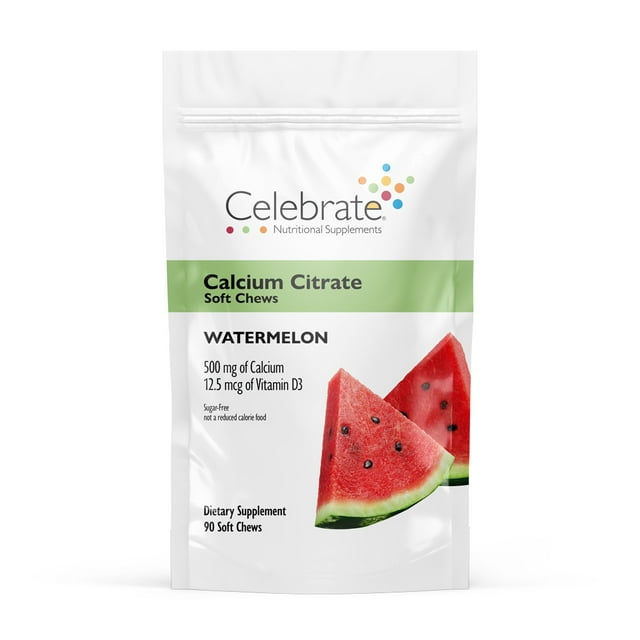 Celebrate Vitamins Calcium Chews, 500 mg Calcium Citrate with Vitamin D, Watermelon, 90 count
