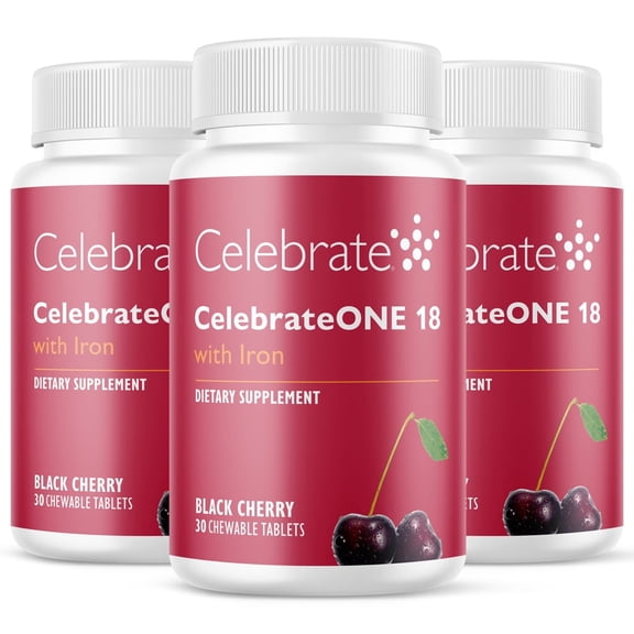Celebrate Vitamins CelebrateONE 18 Once Daily Bariatric Multivitamin with Iron Chewables, 18 mg of Iron, Black Cherry, 90 count