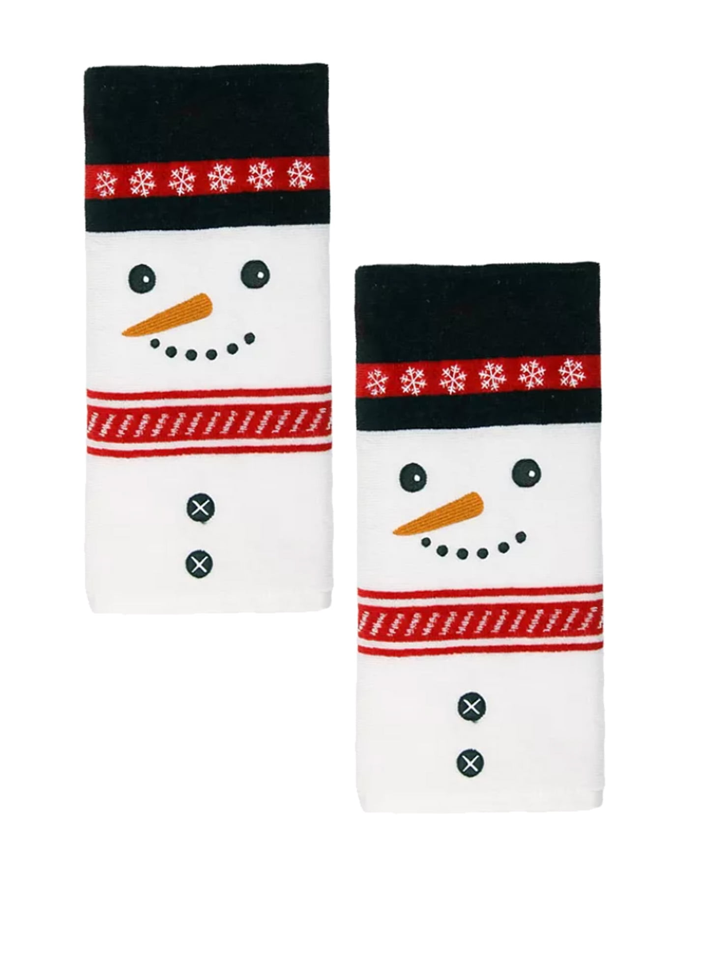 Celebrate White Snowman Face  2-Pack Velour Hand Towels Christmas Decorating