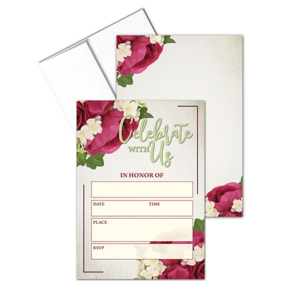 Celebrate With Us - Rose's Fill-in Party Invitations With Envelopes - 25 Invites