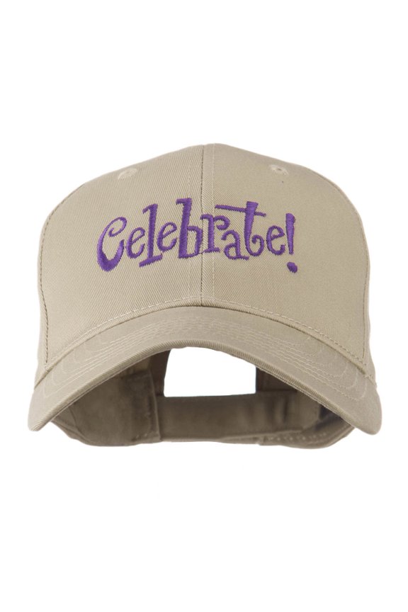 Celebrate Wording Embroidered Cap - Khaki OSFM