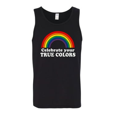 Celebrate Your True Colors LGBT Rainbow Pride Mens Tank Top, Black, Small