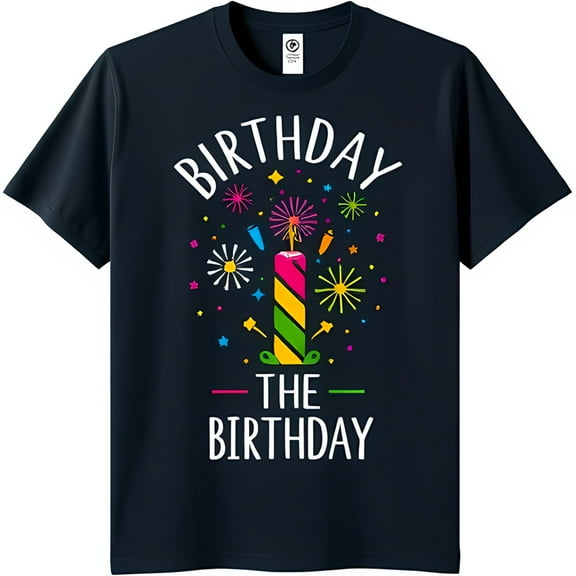 Celebrate in Style: Black T-Shirt with Colorful Birthday Firework Graphic