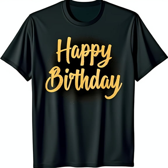 Celebrate in Style: Black T-Shirt with Gold Happy Birthday Graphic & Design