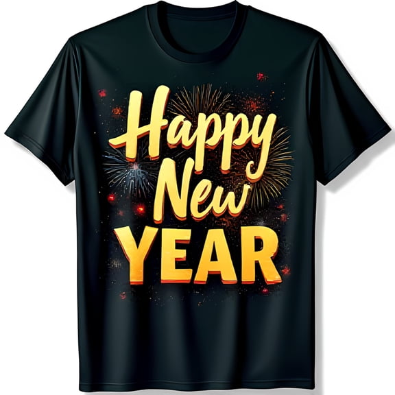 Celebrate in Style: Black T-Shirt with Gold 'Happy New Year' Graphic