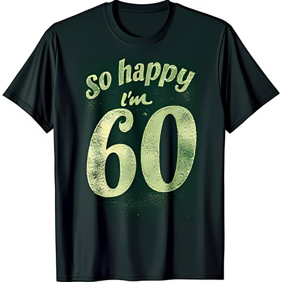 Celebrate in Style: Vintage 'So Happy I'm 60' Graphic on Soft Black T-Shirt